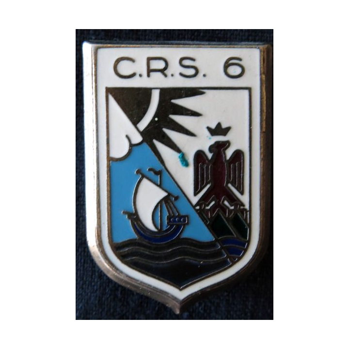 CRS 6 : insigne de la compagnie républicaine de sécurité n° 6 Saint-Laurent-du-Var, fabrication Drago Paris variante bleutée