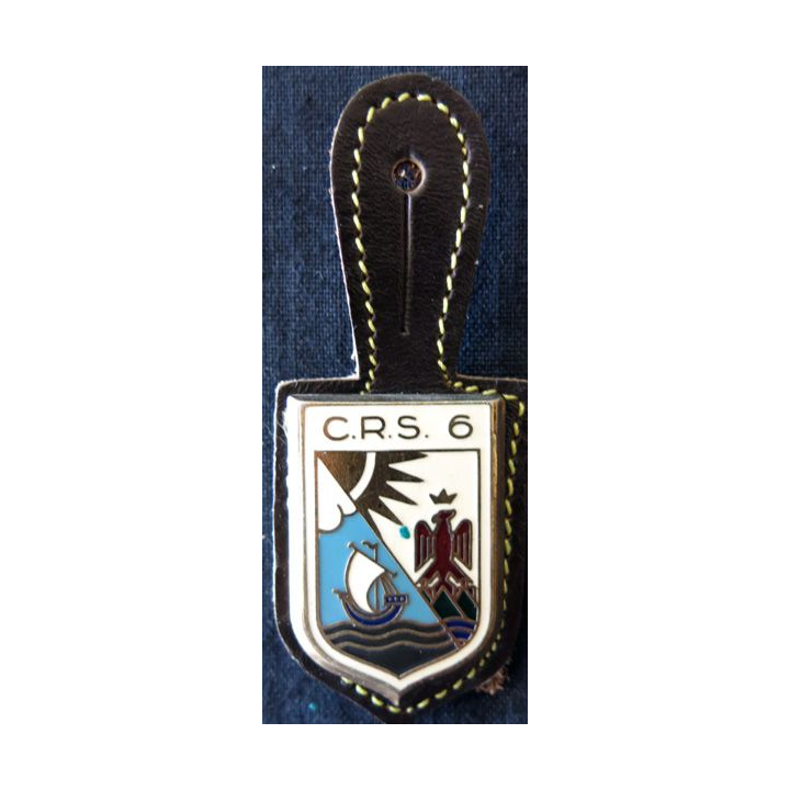CRS 6 : insigne de la compagnie républicaine de sécurité n° 6 Saint-Laurent-du-Var, fabrication Drago Paris variante bleutée