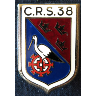 CRS 38: insigne de la compagnie républicaine de sécurité n° 38 Illzach, fabrication Drago Paris