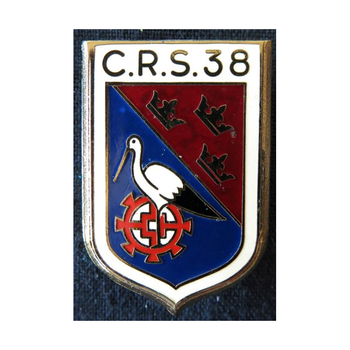 CRS 38: insigne de la compagnie républicaine de sécurité n° 38 Illzach, fabrication Drago Paris