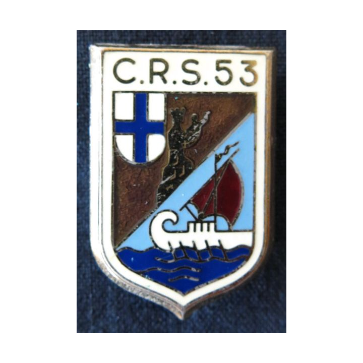 CRS 53: insigne de la compagnie républicaine de sécurité n° 53 de Marseille, fabrication Drago Paris