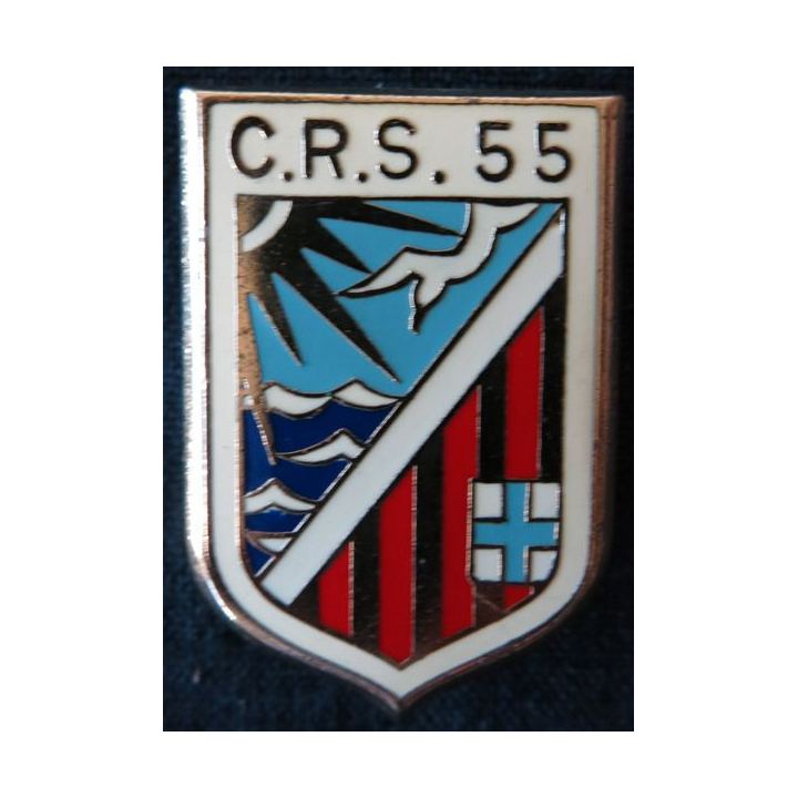 CRS 55: insigne de la compagnie républicaine de sécurité n° 55 de Marseille, fabrication Drago Paris