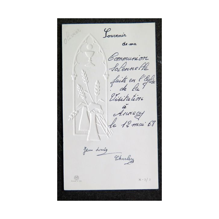 IMAGE PIEUSE : image de Communion solennelle J.L Charles Annecy 12 Mai 1968 
