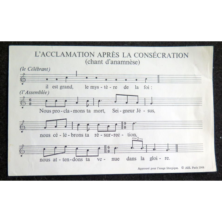 IMAGE PIEUSE : Chant d'Amnèse l'Acclamation après la Consécratio