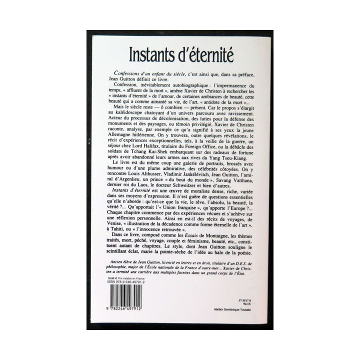 Instants d'éternité de Xavier Christen Préface Jean Guitton Grasset 1994