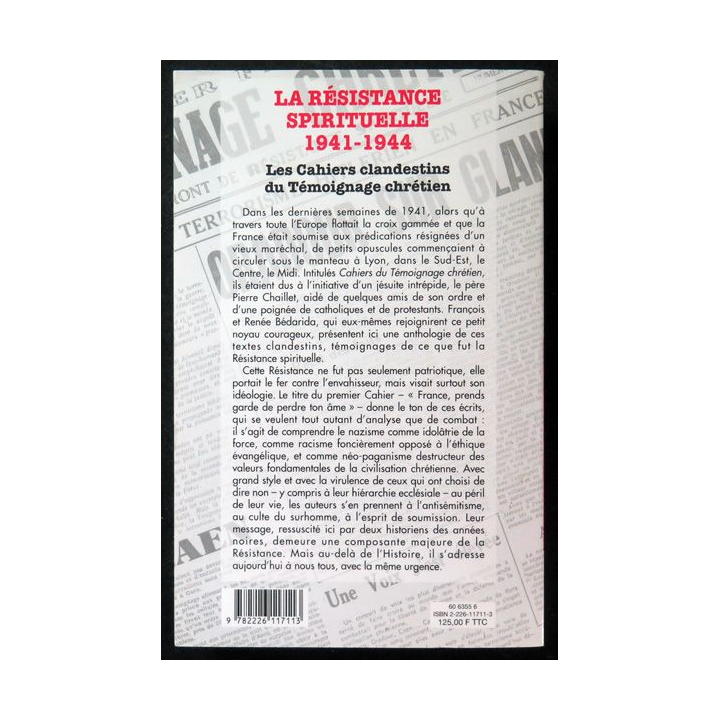 La Résistance spirituelle 1941-1944 Les Cahiers clandestins du Témoignage Chrétien