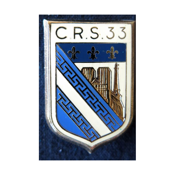 CRS 33: insigne de la compagnie républicaine de sécurité n° 33 de Reims, fabrication Drago Paris