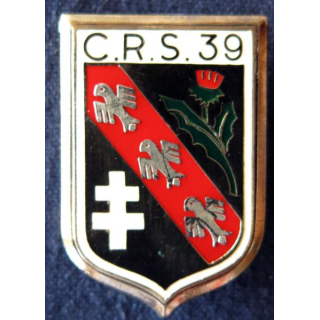 CRS 39: insigne de la compagnie républicaine de sécurité n° 39 de Jarville-la-Malgrange, fabrication Drago Paris