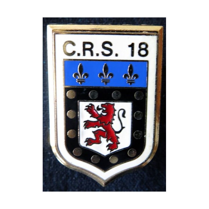 CRS 18 : insigne de la compagnie républicaine de sécurité n° 18 de Poitiers, fabrication Delsart Sens