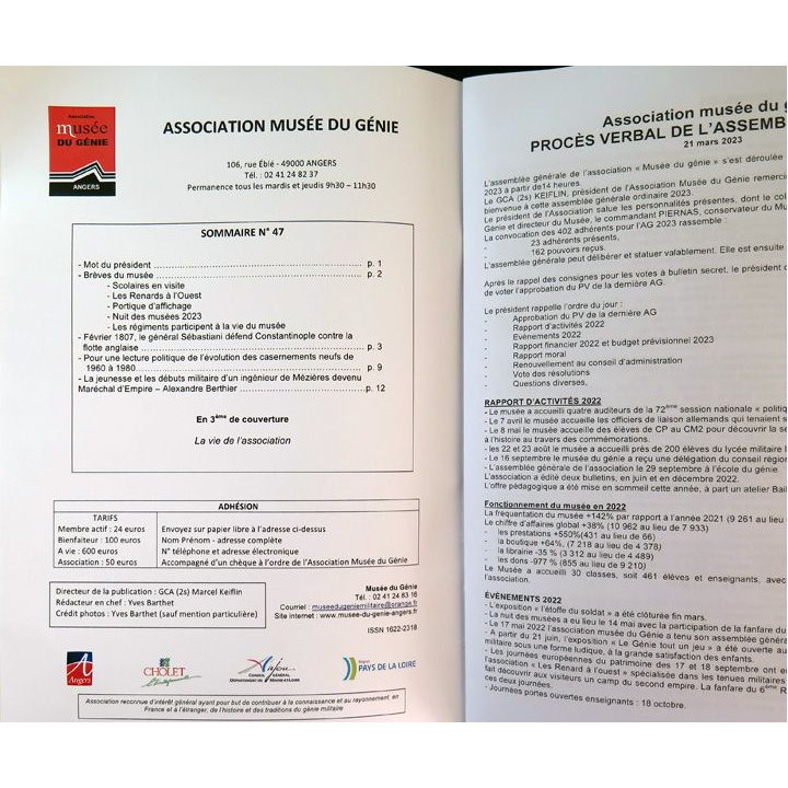 Bulletin de l'association musée du génie n° 47 Juin 2023 avec document sur le Général Sébastiani 