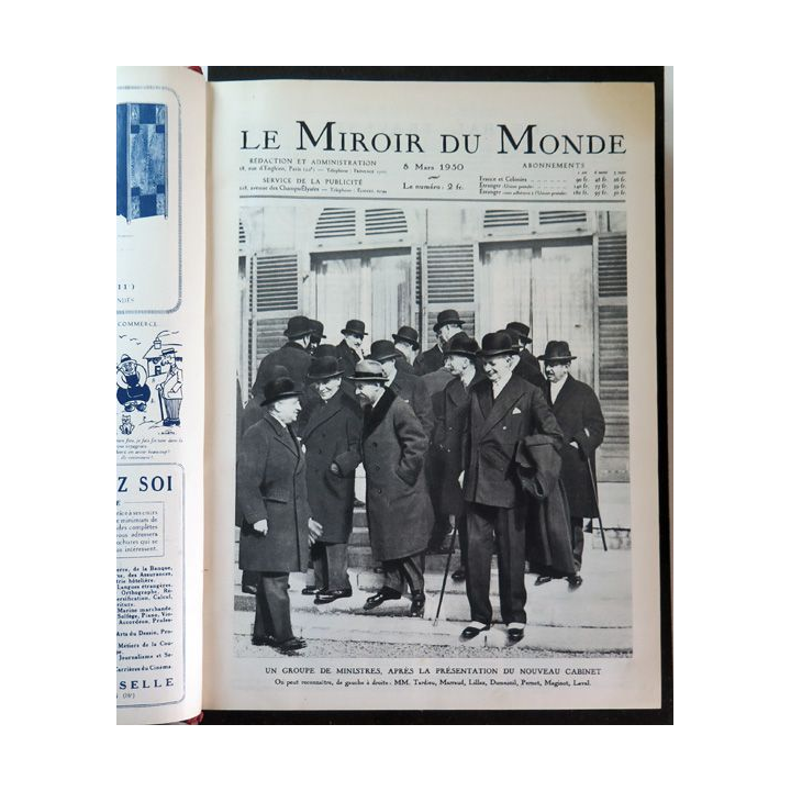 Le miroir du monde 1° semestre 1930 relié demi cuir du n° 1 du 8 mars 1930 au n° 21 du 26 Juillet 1930