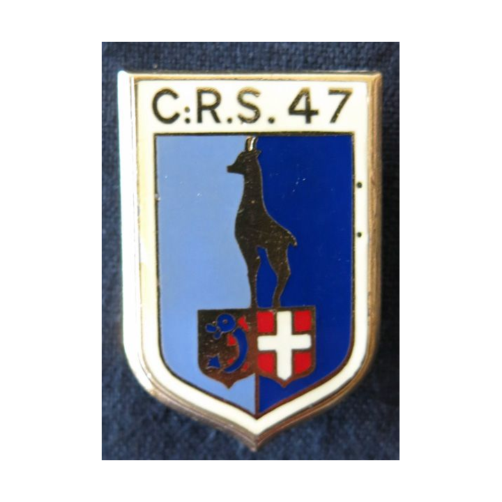 CRS 47 : insigne de la compagnie républicaine de sécurité n° 47 de Grenoble, fabrication Drago Paris