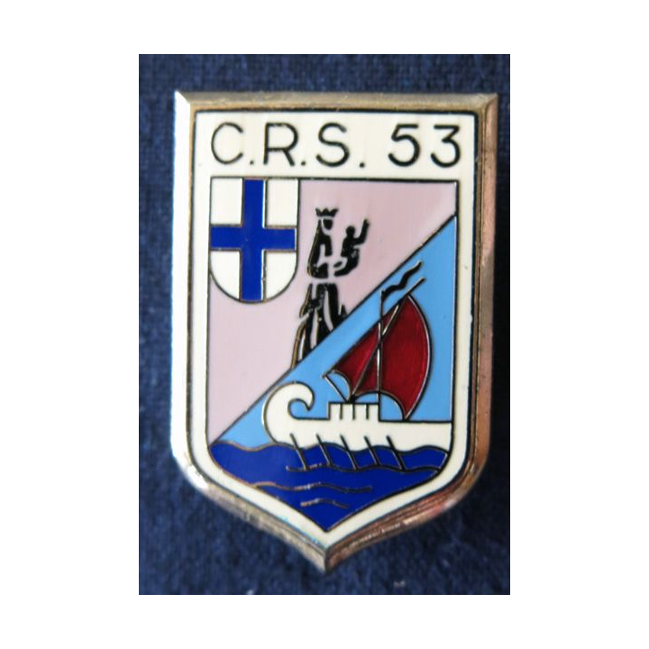 CRS 53 : insigne de la compagnie républicaine de sécurité n° 53 de Marseille, fabrication Delsart Sens