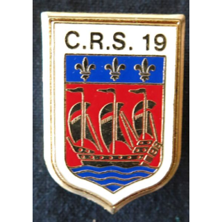 CRS 19 : insigne de la compagnie républicaine de sécurité n° 19 de La Rochelle, fabrication Delsart Sens