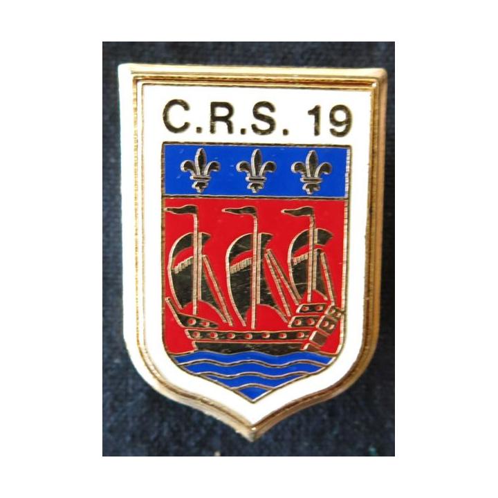 CRS 19 : insigne de la compagnie républicaine de sécurité n° 19 de La Rochelle, fabrication Delsart Sens