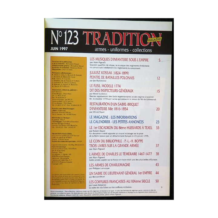 Traditions Magazine n° 121 Armes Uniformes Les musciciens d'infanterie sous l'Empire