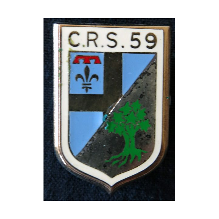 CRS 59 : insigne de la compagnie républicaine de sécurité n°59 de Ollioules , fabrication Drago Paris