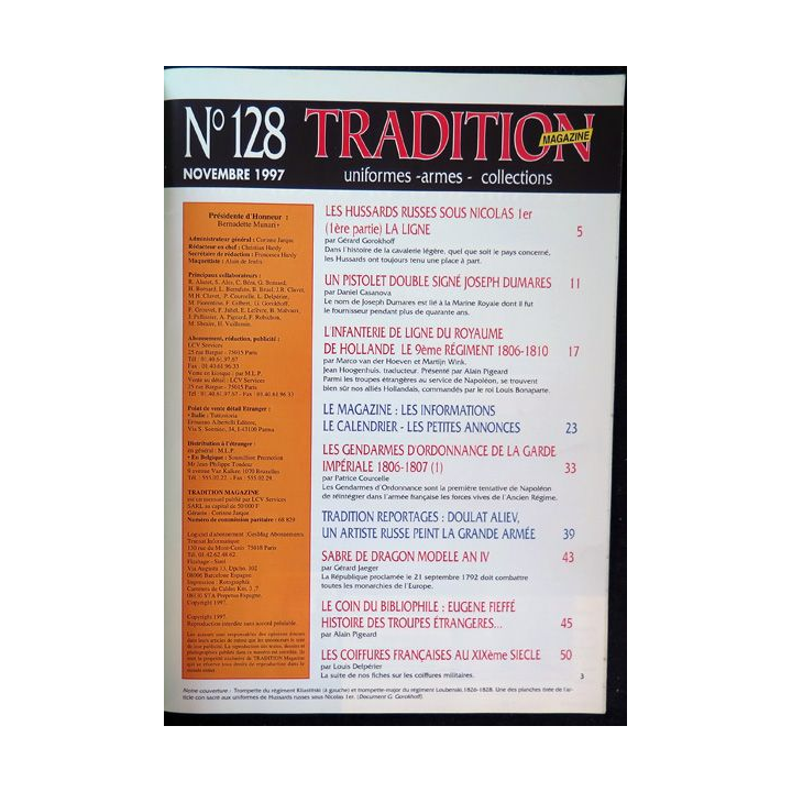 Traditions Magazine n° 128 Armes Uniformes Les Hussards russes sous Nicolas 1°