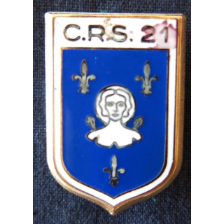 CRS 21 : insigne de la compagnie républicaine de sécurité n° 21 de Saint-Quentin, fabrication Drago Paris