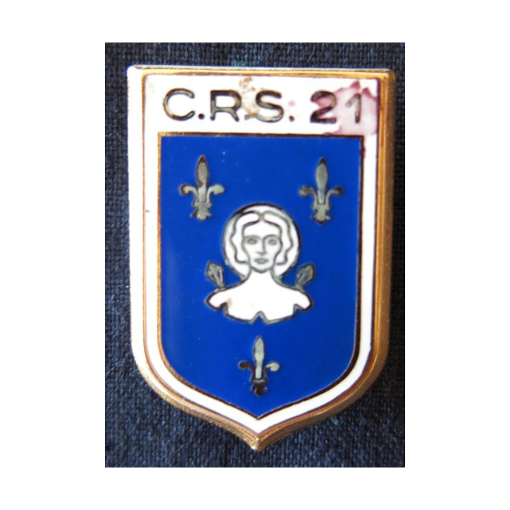 CRS 21 : insigne de la compagnie républicaine de sécurité n° 21 de Saint-Quentin, fabrication Drago Paris