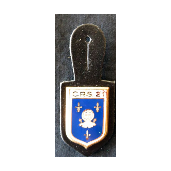 CRS 21 : insigne de la compagnie républicaine de sécurité n° 21 de Saint-Quentin, fabrication Drago Paris