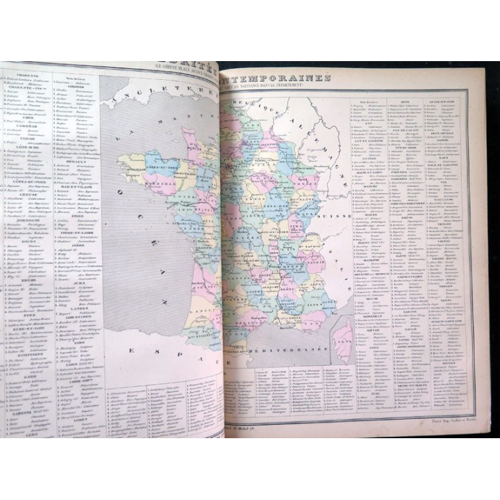 2 Tomes de l'Atlas National France par départements et Dictionnaire des communes par F. De la Brugère 1880
