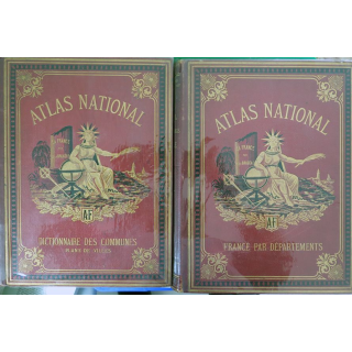 2 Tomes de l'Atlas National France par départements et Dictionnaire des communes par F. De la Brugère 1880