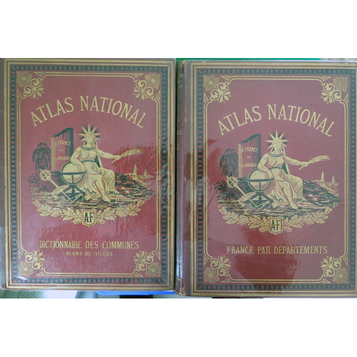 2 Tomes de l'Atlas National France par départements et Dictionnaire des communes par F. De la Brugère 1880