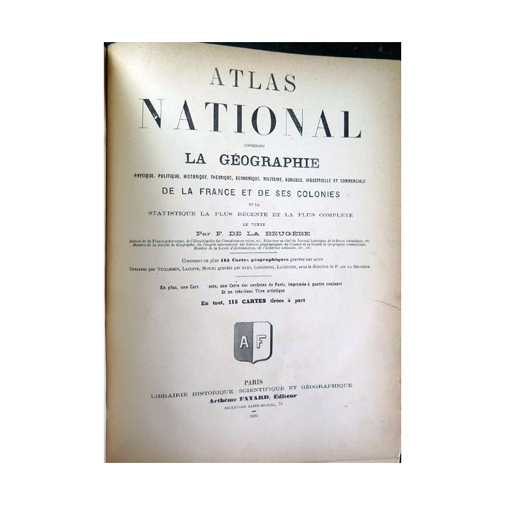 2 Tomes de l'Atlas National France par départements et Dictionnaire des communes par F. De la Brugère 1880