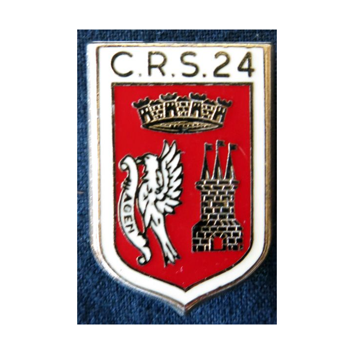 CRS 24 : insigne de la compagnie républicaine de sécurité n° 24 de Bon Encontre, fabrication Drago Paris