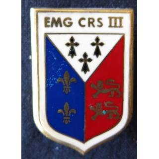 EMG CRS III : insigne métallique de EMG de la compagnie républicaine de sécurité n° III , fabrication Drago Paris