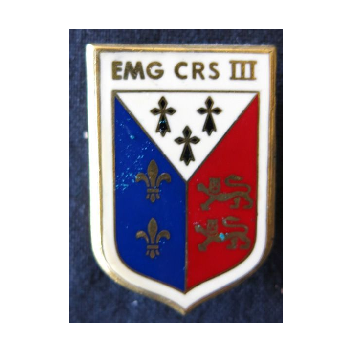 EMG CRS III : insigne métallique de EMG de la compagnie républicaine de sécurité n° III , fabrication Drago Paris