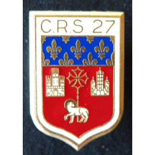 CRS 27 : insigne de la compagnie républicaine de sécurité n° 27 de Toulouse, fabrication Delsart Sens