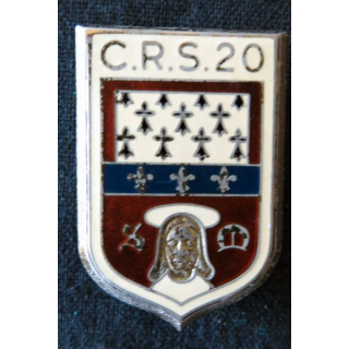 CRS 20 : insigne de la compagnie républicaine de sécurité n° 20 de Limoges, fabrication Drago Paris