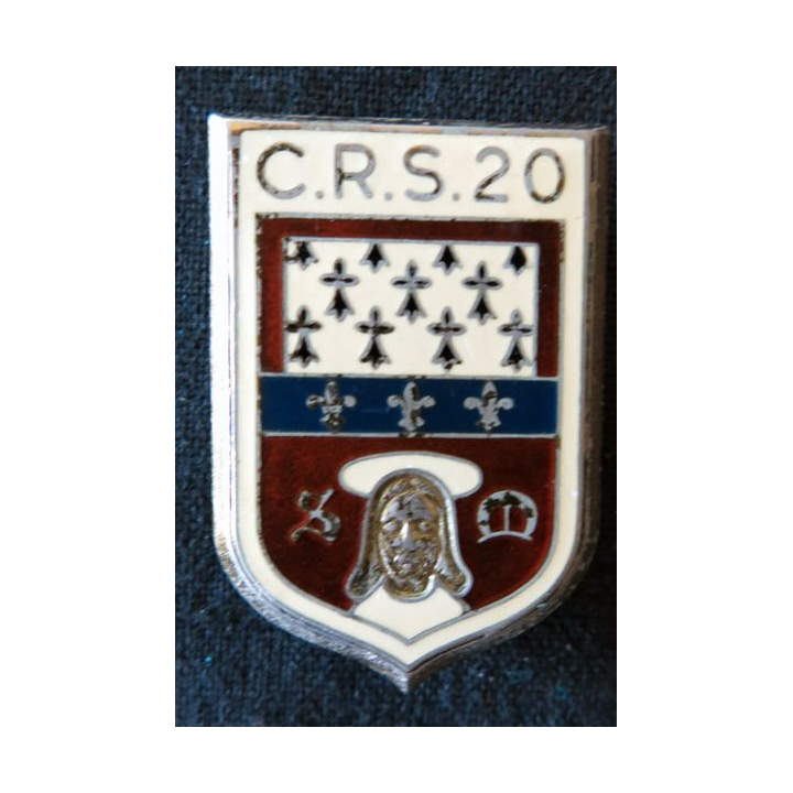 CRS 20 : insigne de la compagnie républicaine de sécurité n° 20 de Limoges, fabrication Drago Paris