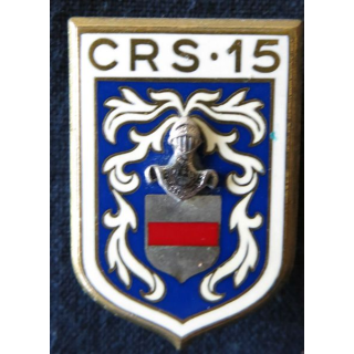 CRS 15 : insigne de la compagnie républicaine de sécurité n° 15 de Béthune, fabrication Drago Paris