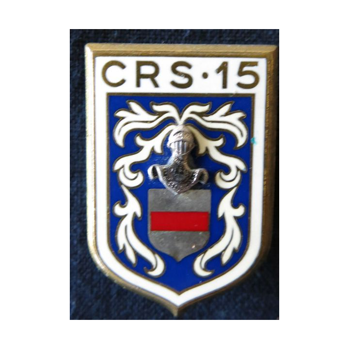 CRS 15 : insigne de la compagnie républicaine de sécurité n° 15 de Béthune, fabrication Drago Paris