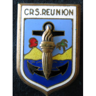 CRS REUNION : insigne métallique en émail de la compagnie républicaine de sécurité de La Réunion, fabrication Drago Romainville