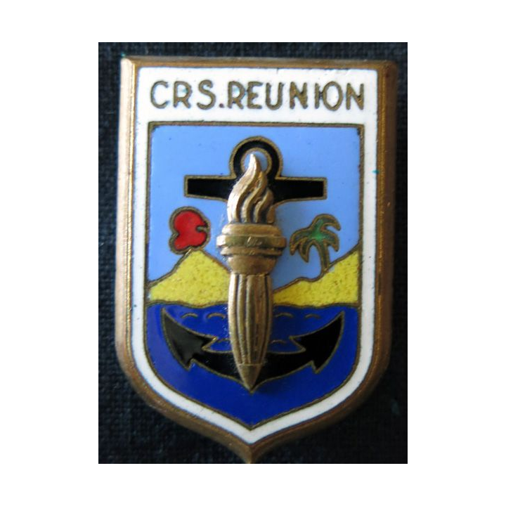 CRS REUNION : insigne métallique en émail de la compagnie républicaine de sécurité de La Réunion, fabrication Drago Romainville