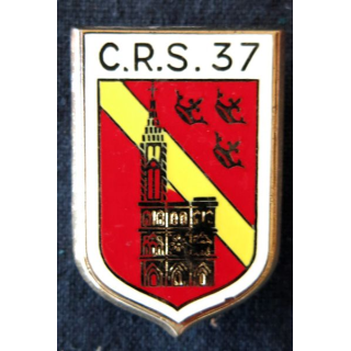 CRS 37 : insigne de la compagnie républicaine de sécurité n° 37 de Strasbourg , fabrication Drago Paris