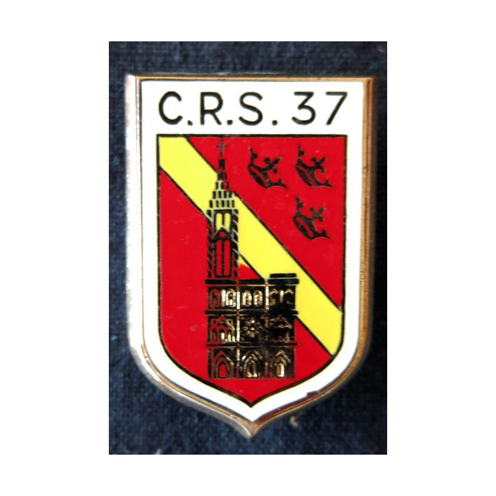 CRS 37 : insigne de la compagnie républicaine de sécurité n° 37 de Strasbourg , fabrication Drago Paris