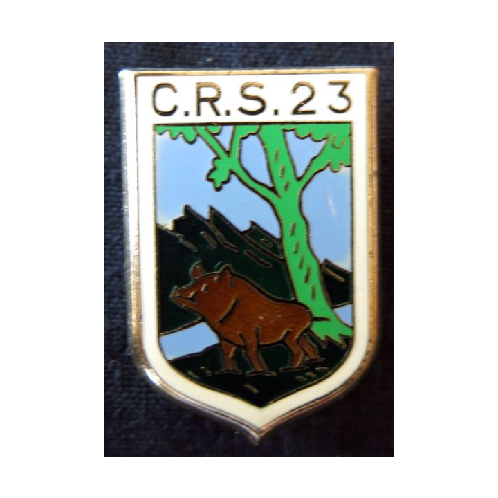 CRS 23 : insigne de la compagnie républicaine de sécurité n° 23 de Charleville-Mézières, fabrication Drago Paris