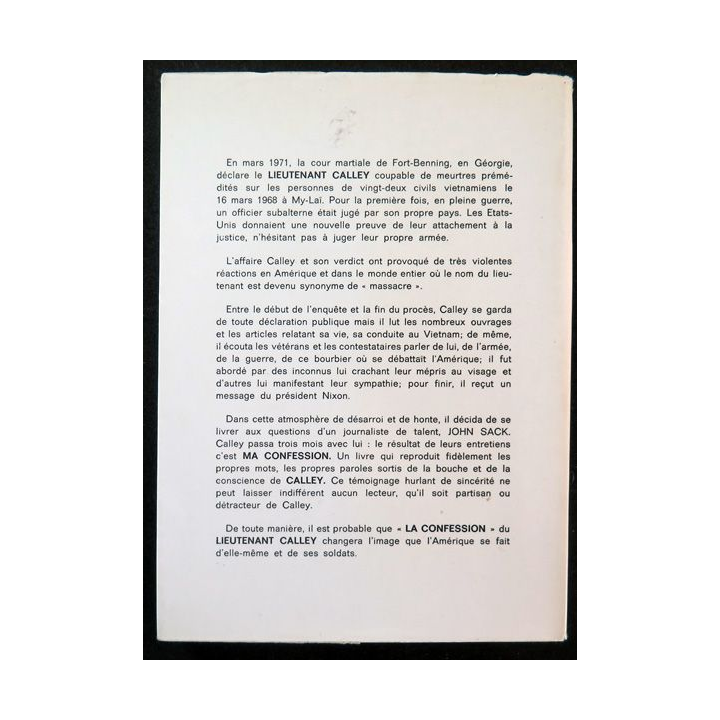 Lieutenant Calley Ma Confession recueillie par John Sack Ed. France Empire