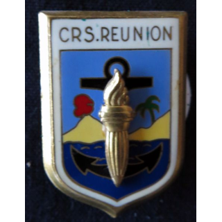 CRS REUNION : insigne métallique en émail de la compagnie républicaine de sécurité de La Réunion, fabrication Drago Paris