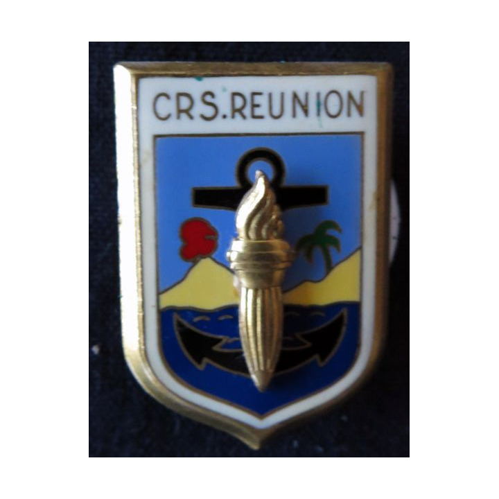 CRS REUNION : insigne métallique en émail de la compagnie républicaine de sécurité de La Réunion, fabrication Drago Paris