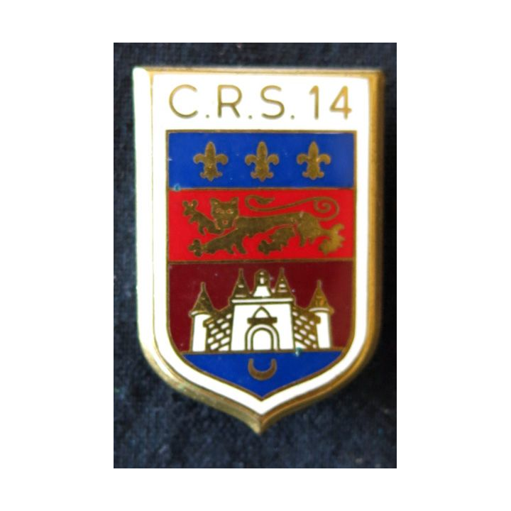 CRS 14 : insigne de la compagnie républicaine de sécurité n° 14 de Cenon, fabrication Drago Paris