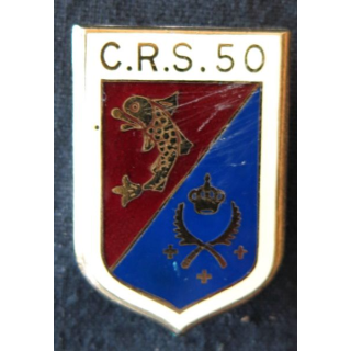 CRS 50 : insigne de la compagnie républicaine de sécurité n° 50 de La Talaudière, fabrication Drago Paris