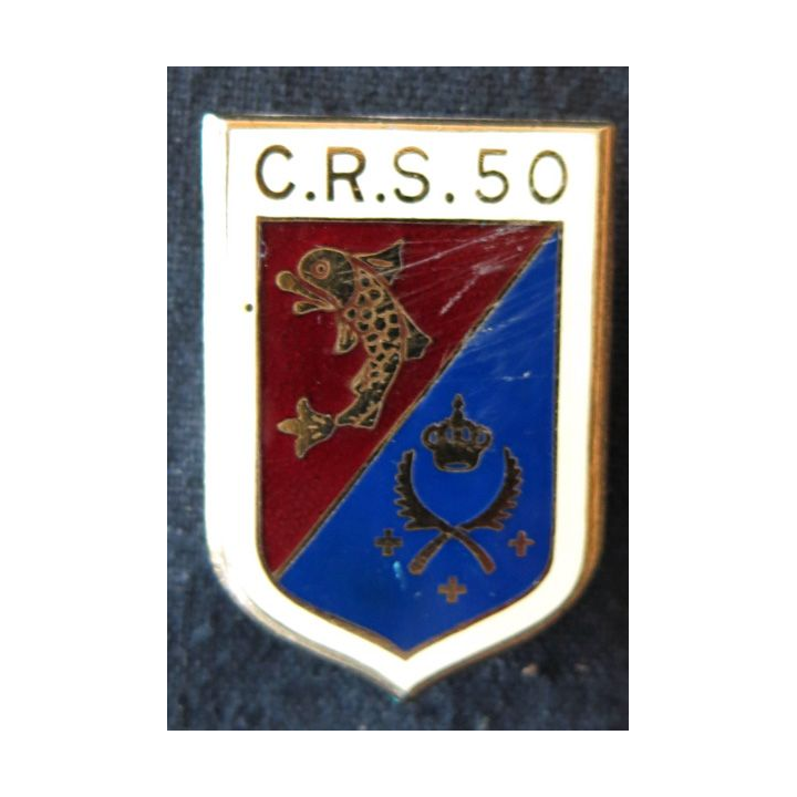 CRS 50 : insigne de la compagnie républicaine de sécurité n° 50 de La Talaudière, fabrication Drago Paris