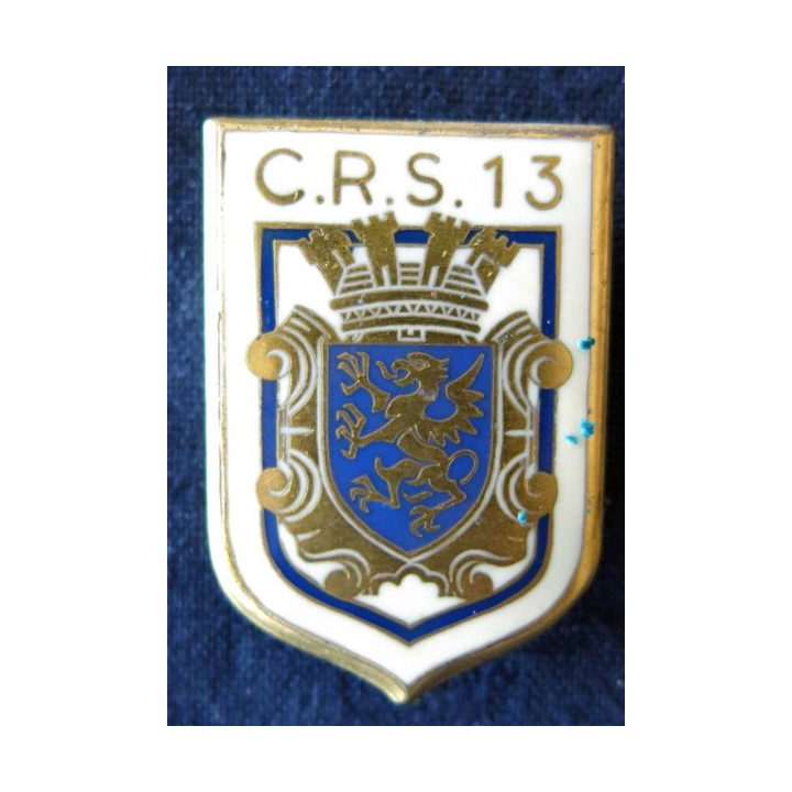 CRS 13 : insigne de la compagnie républicaine de sécurité n° 13 de Saint-Brieuc, fabrication Drago Paris