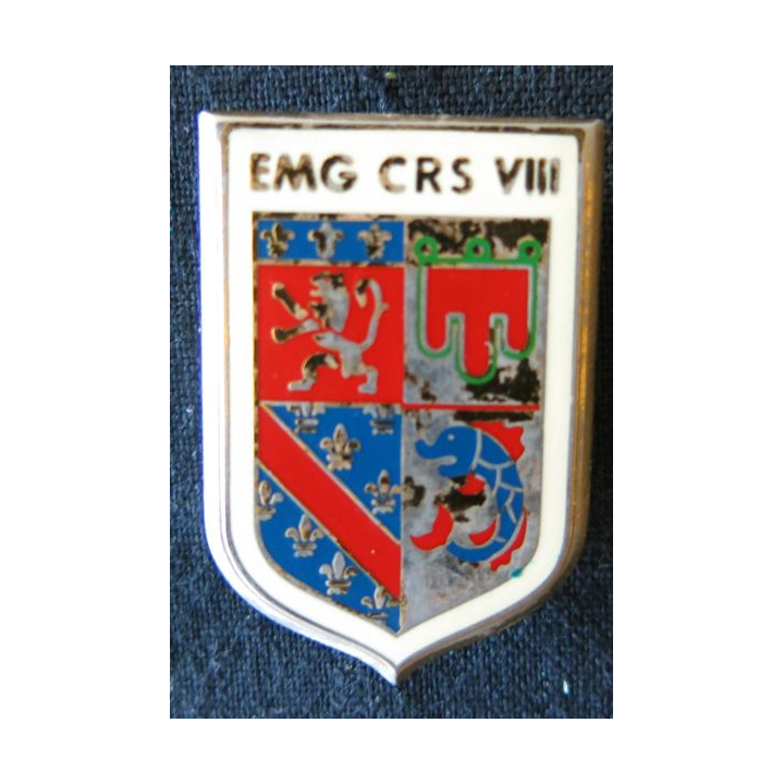 EMG CRS VIII : insigne métallique de EMG de la compagnie républicaine de sécurité n° VIII , fabrication Drago Paris